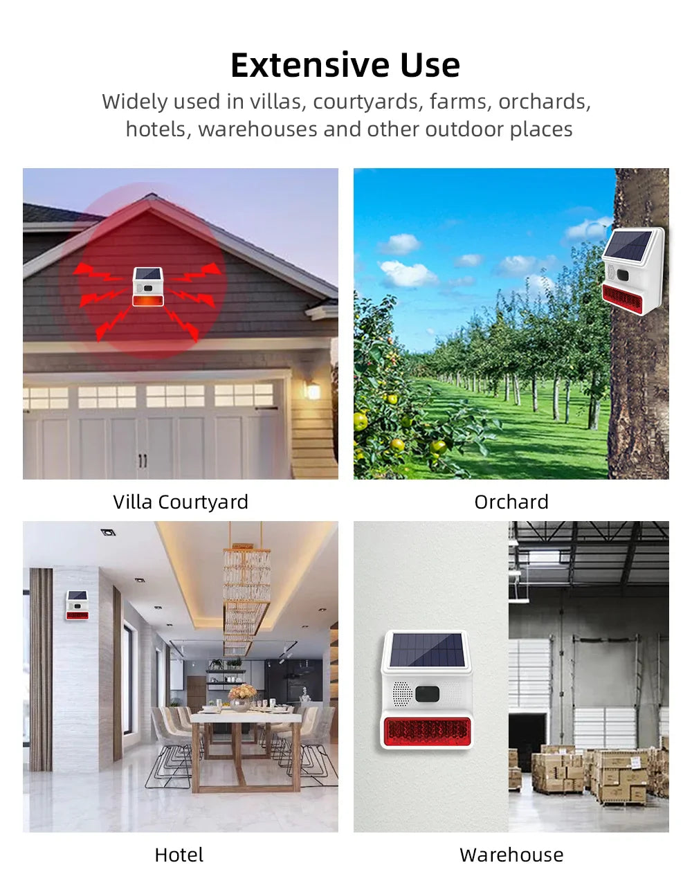 Secure Home Wireless Outdoor Solar Siren Powered Strobe Sound Flash Waterproof Alarm Siren