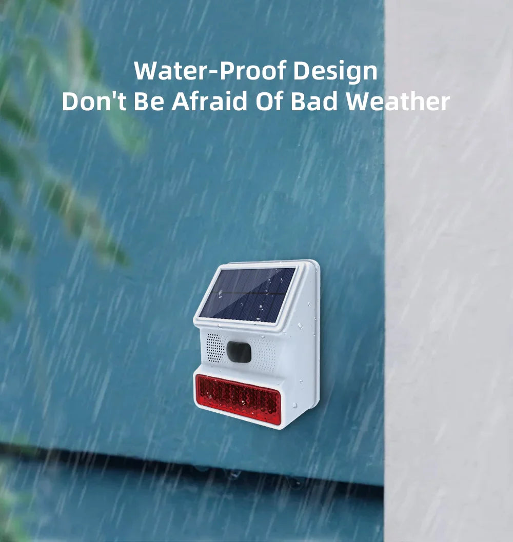 Secure Home Wireless Outdoor Solar Siren Powered Strobe Sound Flash Waterproof Alarm Siren