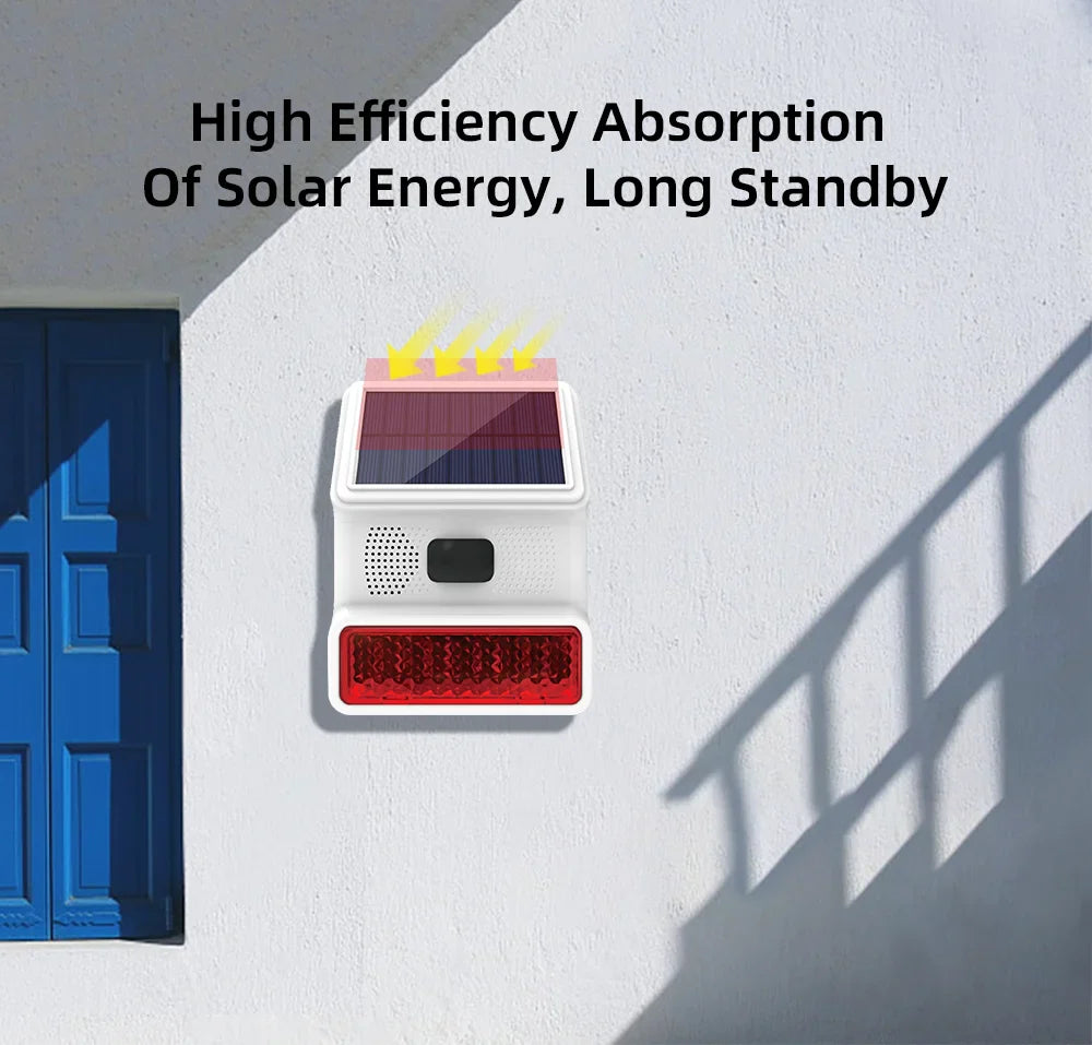 Secure Home Wireless Outdoor Solar Siren Powered Strobe Sound Flash Waterproof Alarm Siren