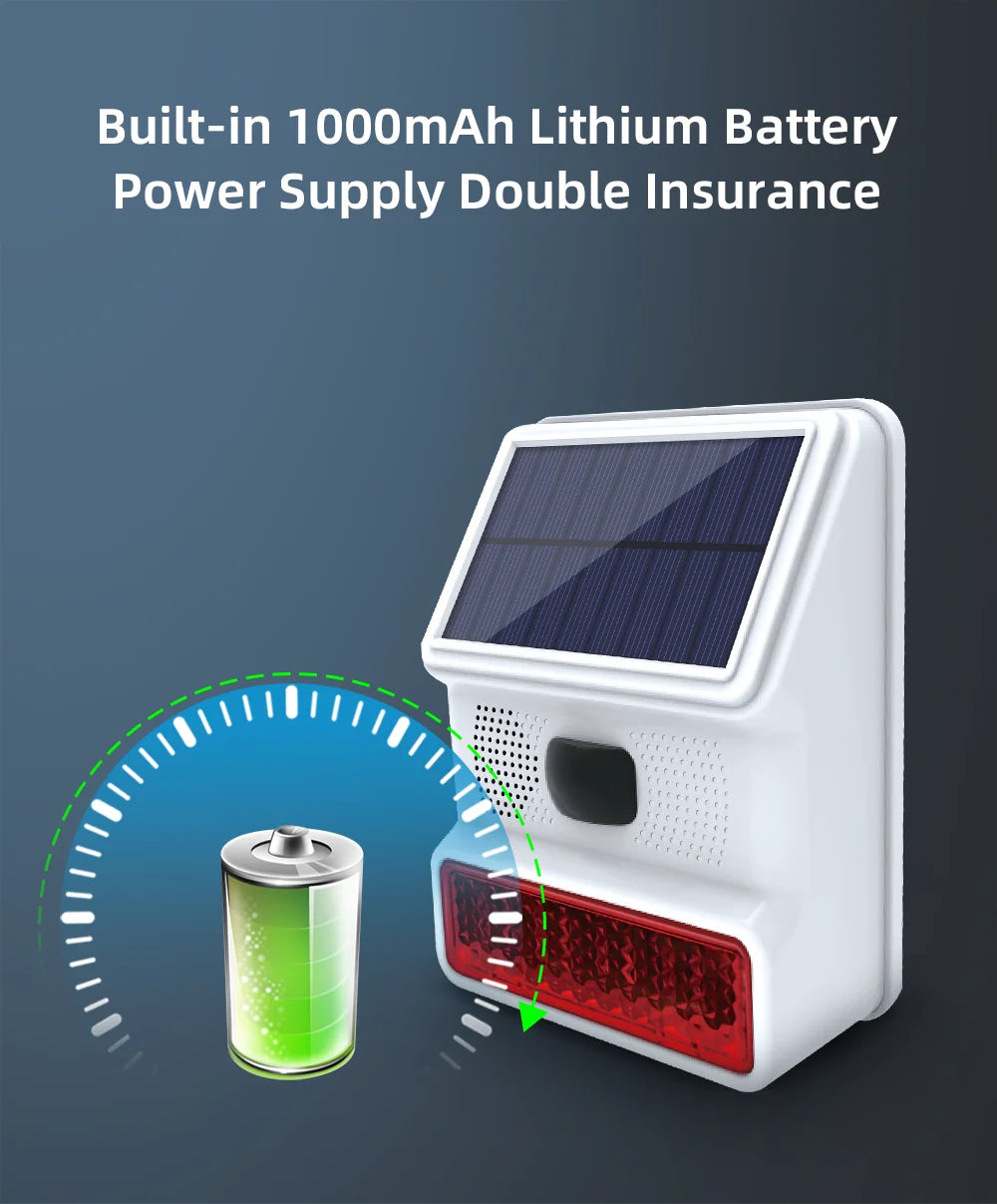 Secure Home Wireless Outdoor Solar Siren Powered Strobe Sound Flash Waterproof Alarm Siren