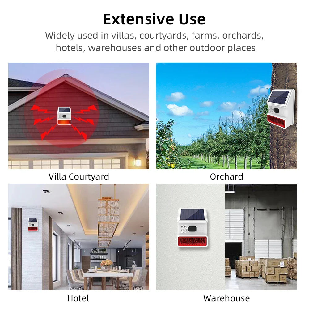 Secure Home Wireless Outdoor Solar Siren Powered Strobe Sound Flash Waterproof Alarm Siren