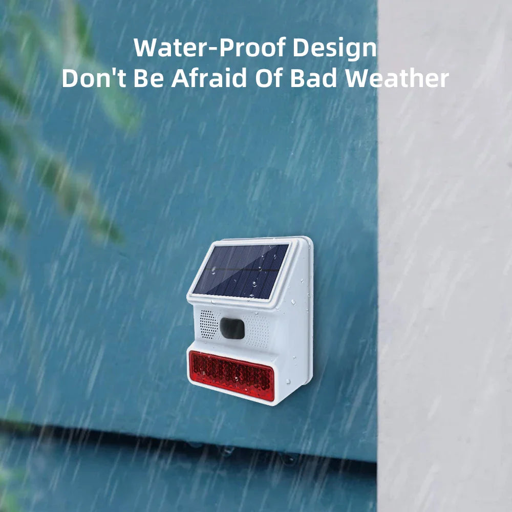 Secure Home Wireless Outdoor Solar Siren Powered Strobe Sound Flash Waterproof Alarm Siren