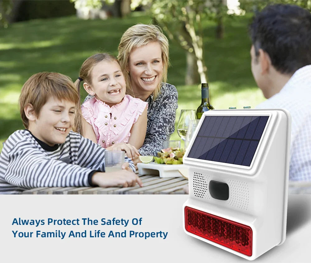 Secure Home Wireless Outdoor Solar Siren Powered Strobe Sound Flash Waterproof Alarm Siren