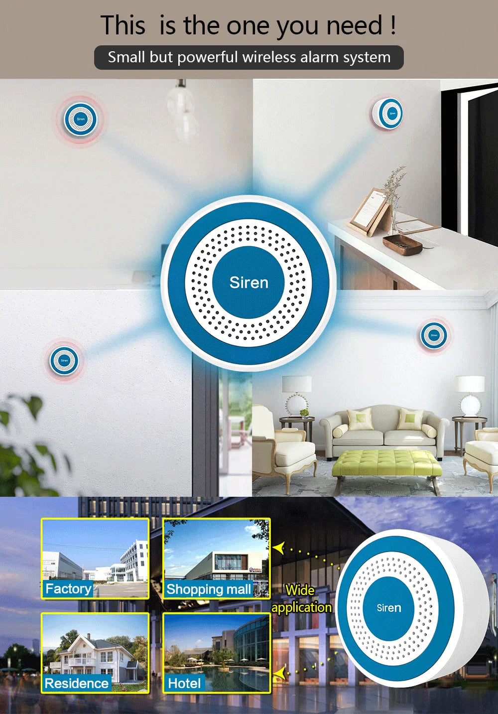 Secure Home 433MHz Wireless Siren smart Indoor Strobe Light Alarm